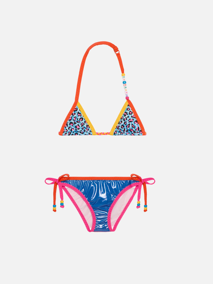 Bikini da bambina a triangolo con stampa leopardata