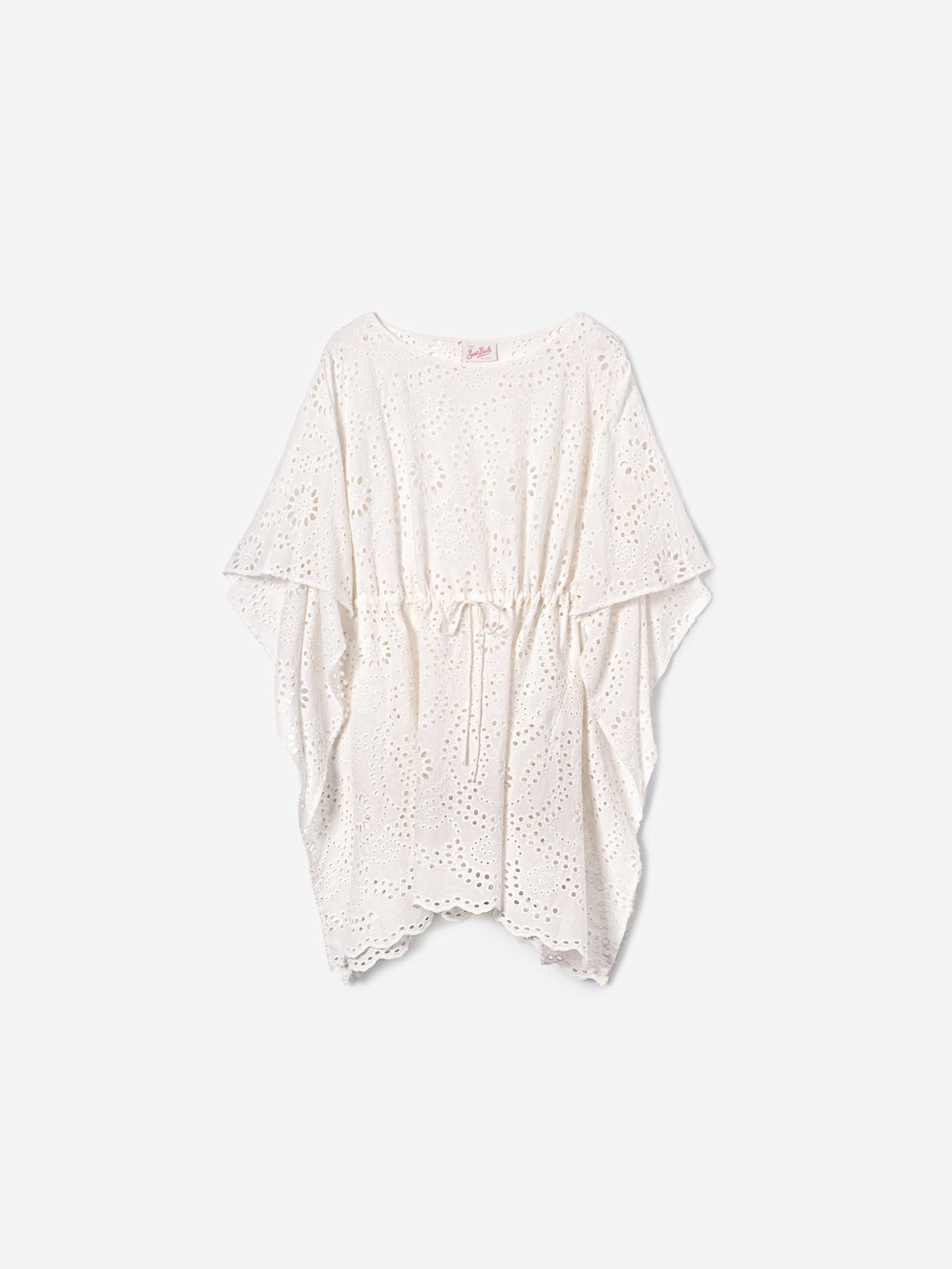Iria short kaftan in white sangallo textile