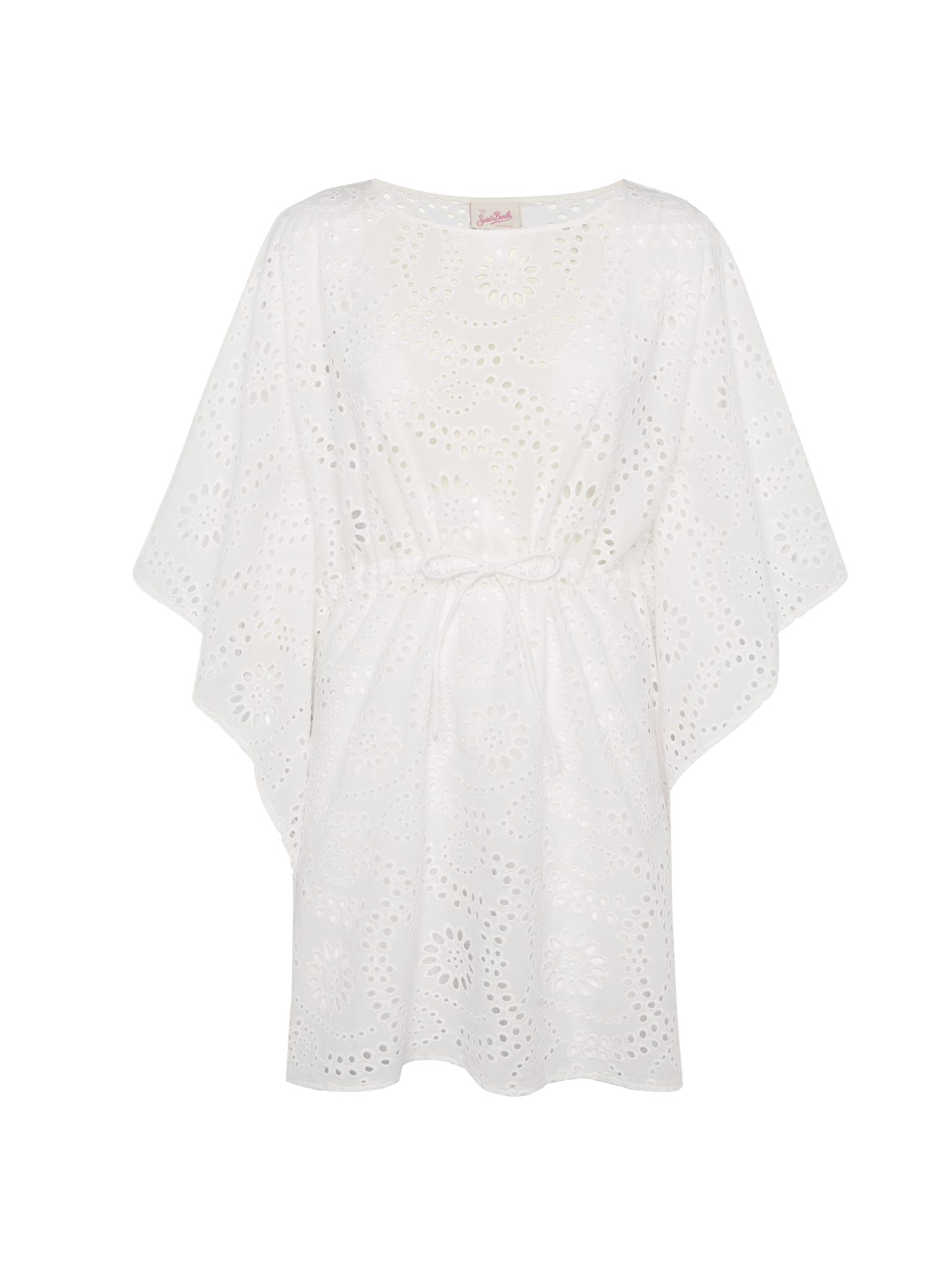 Iria cotton kaftan in white Sangallo lace fabric