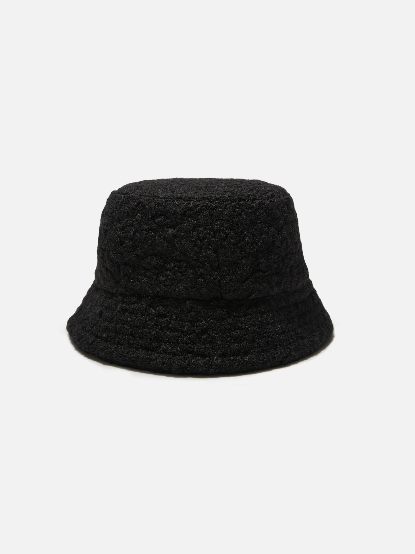 Black sherpa bucket hat with front embroidery
