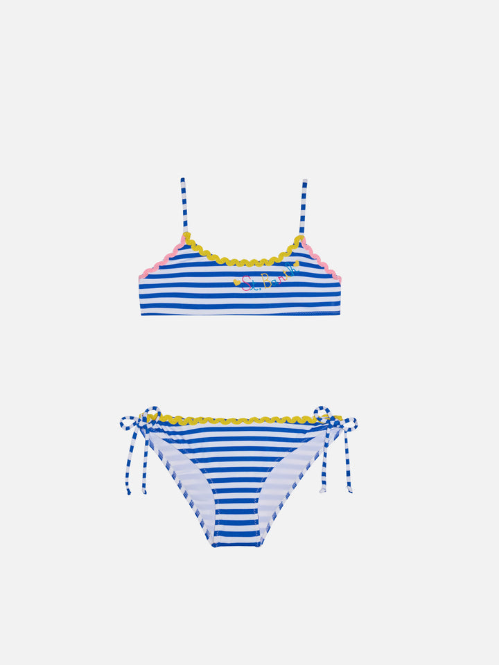 Girl bralette bikini with navy blue striped