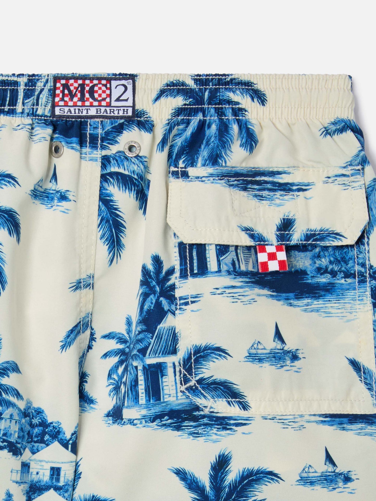 Bañador short Jean con estampado Toile de Jouy azul