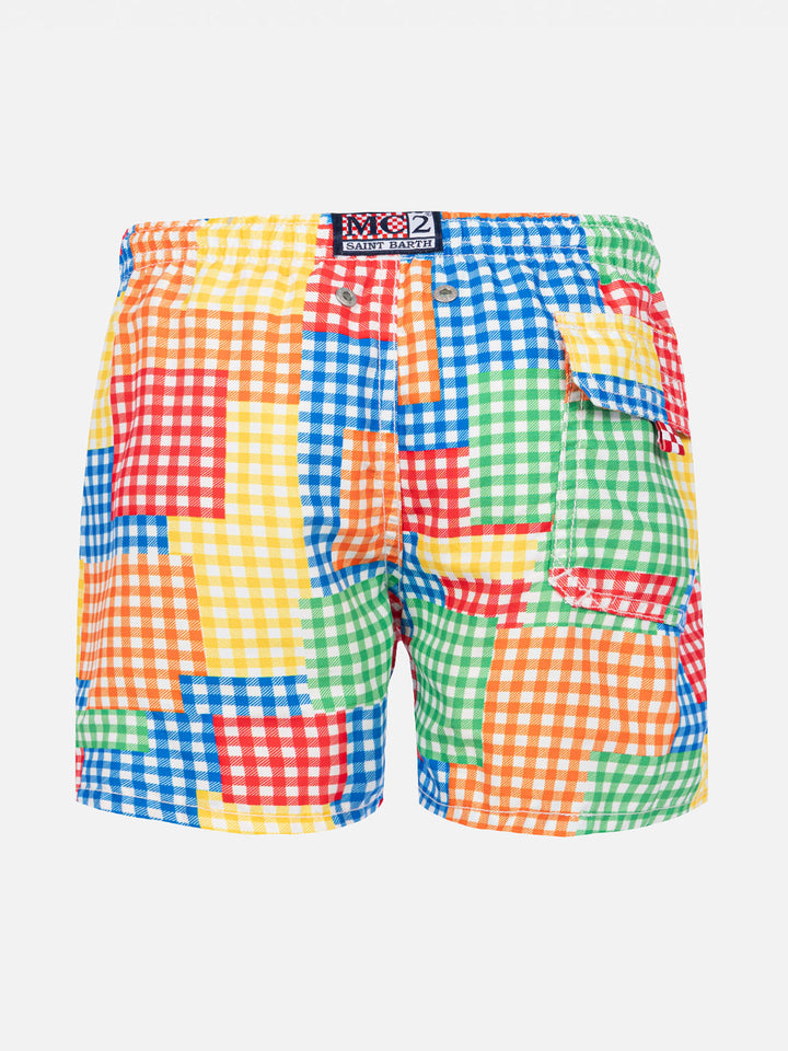 Boy swim shorts with gingham print - MC2 Saint Barth