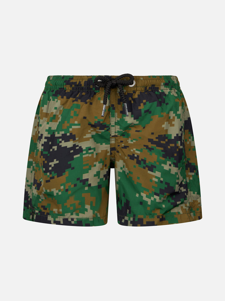 Badeshorts für Jungen aus leichtem Stoff von Jean Lighting mit Pixel-Camouflage-Print