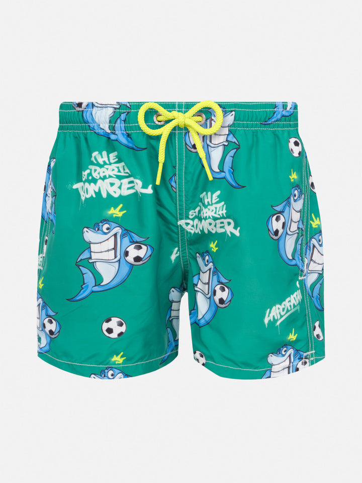 Jean Lighting lightweight fabric swim shorts with Cryptopuppets shark print | CRYPTOPUPPETS SPECIAL EDITION - MC2 Saint Barth