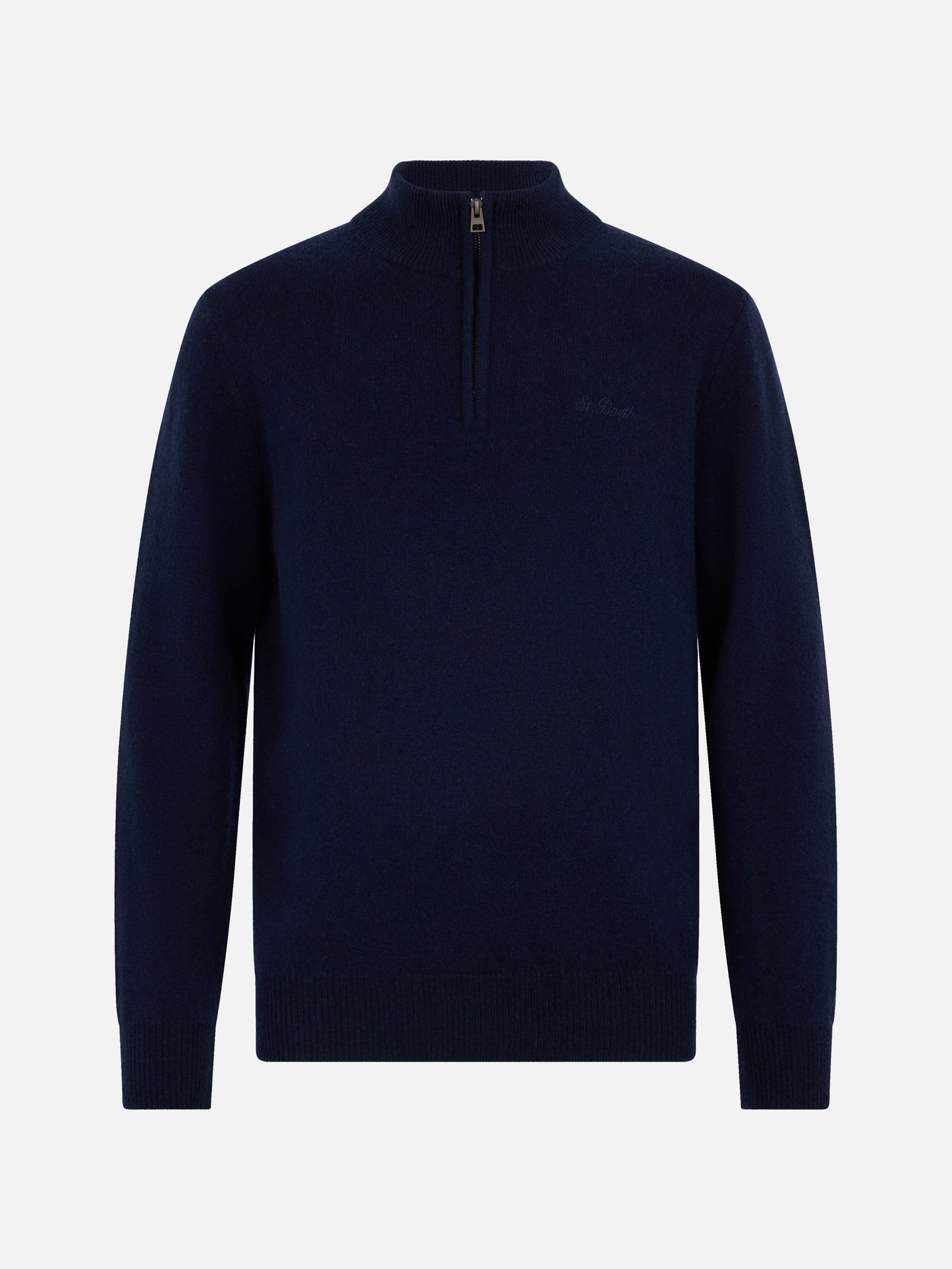 Man quarter-zip lambswool blue sweater Jermyn - MC2 Saint Barth