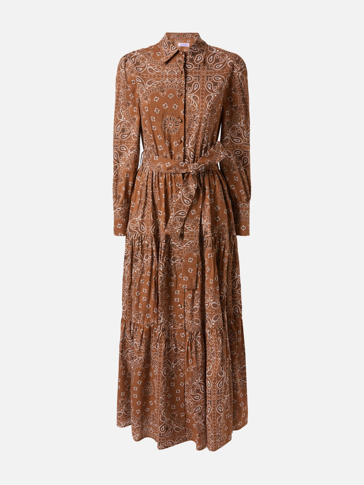 Woman brown bandanna long dress Jensen