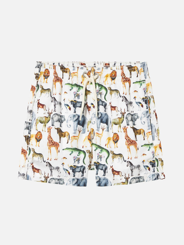 Boy cotton swim shorts with african zoo print - MC2 Saint Barth