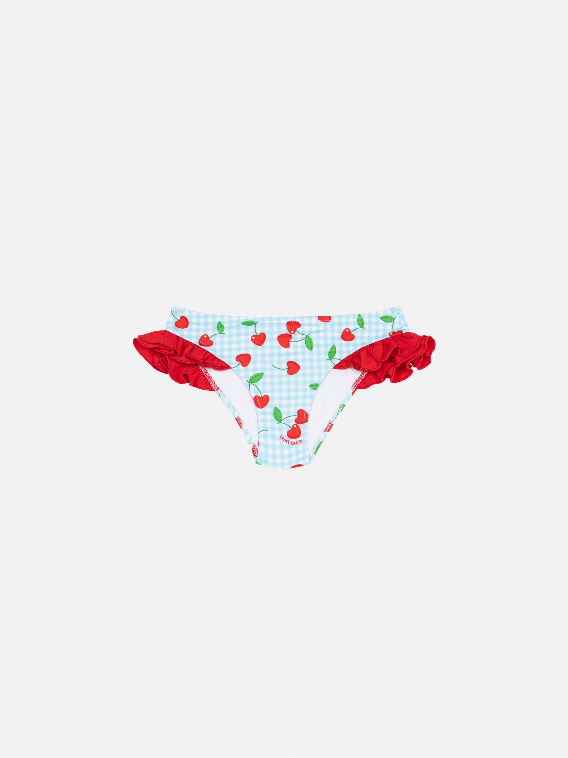 Kelly ruffled swim briefs with cherry and gingham print - MC2 Saint Barth