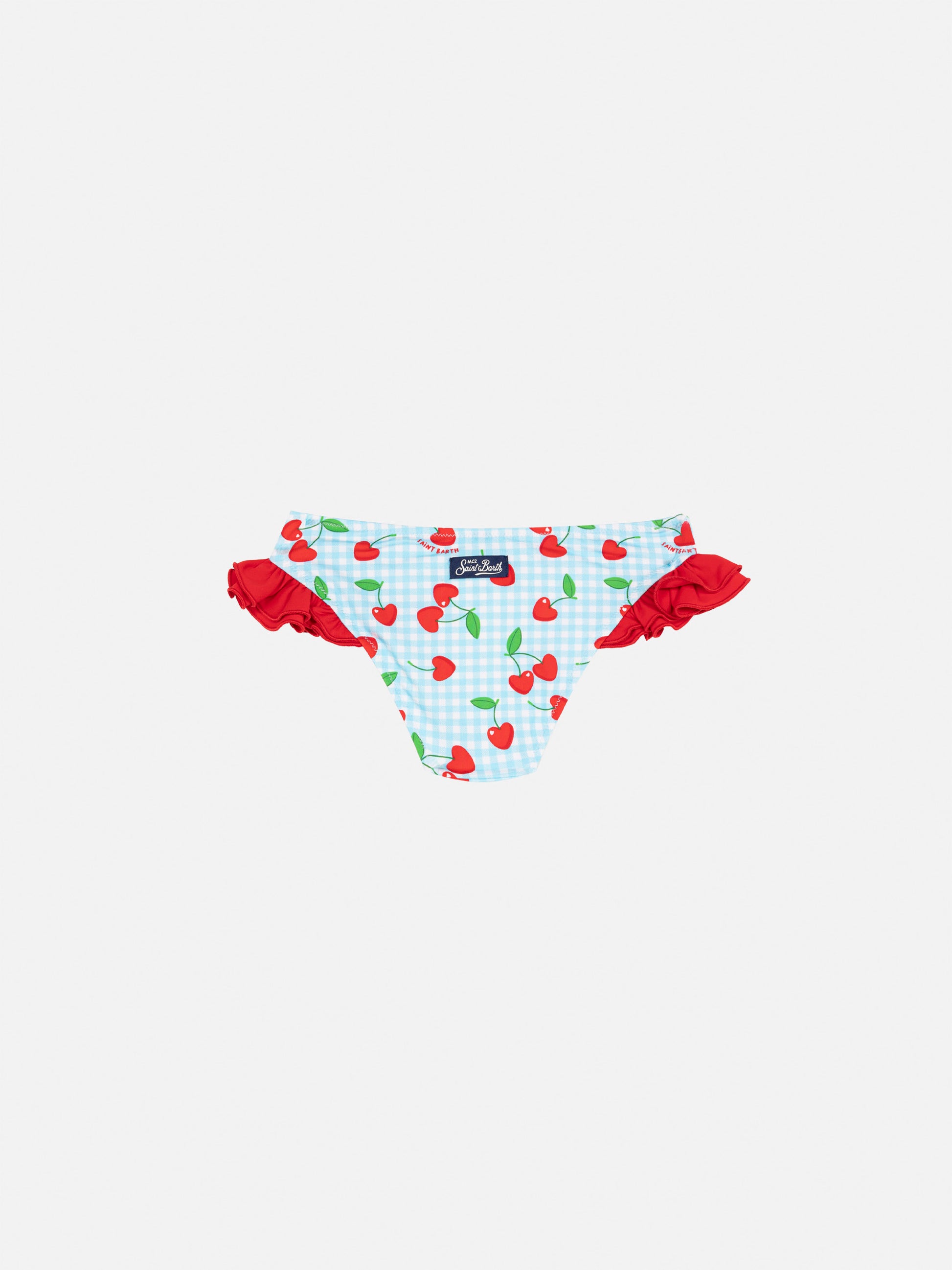 Kelly ruffled swim briefs with cherry and gingham print - MC2 Saint Barth