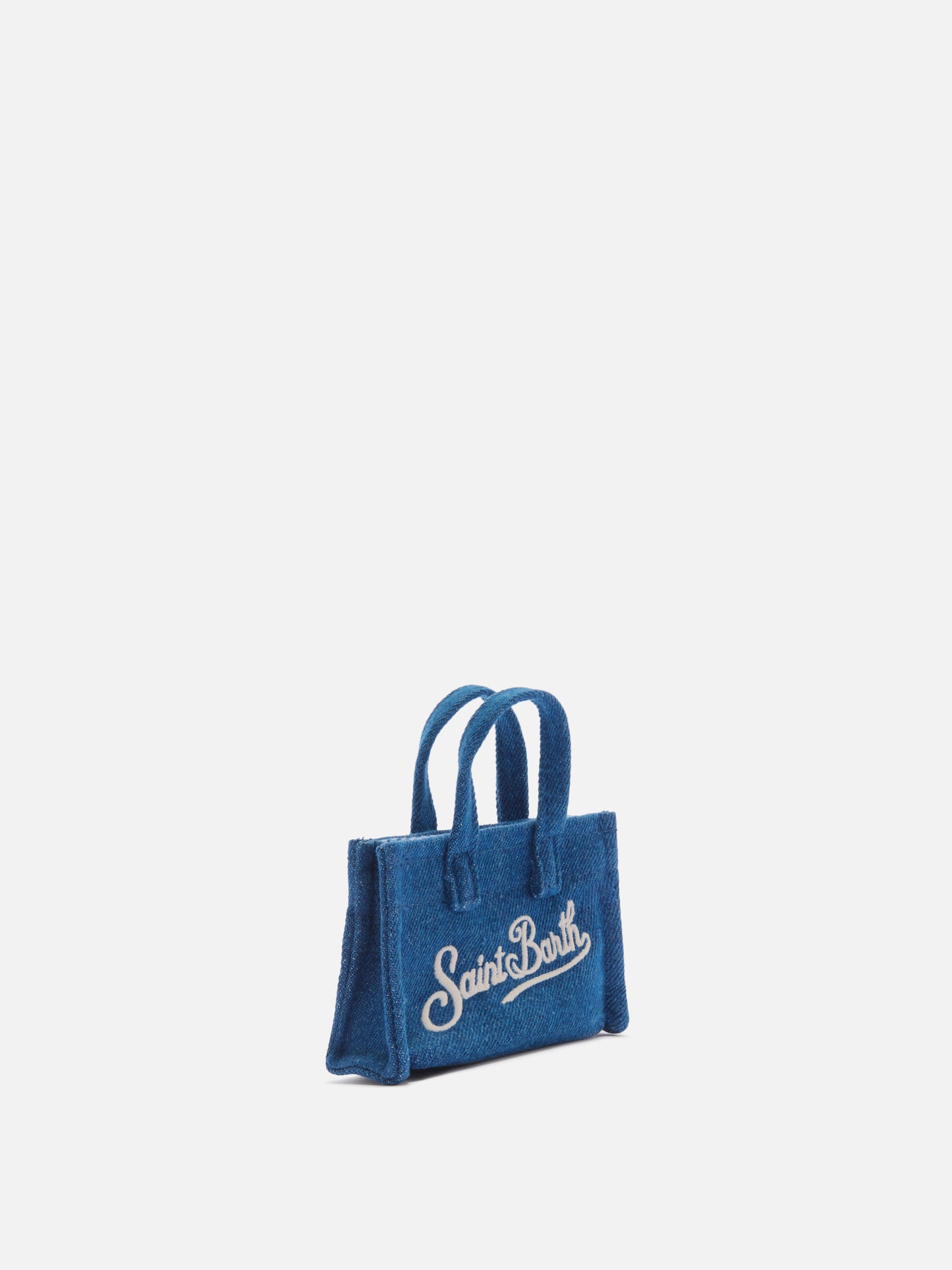 Llavero en forma de mini bolso de denim con logo estampado