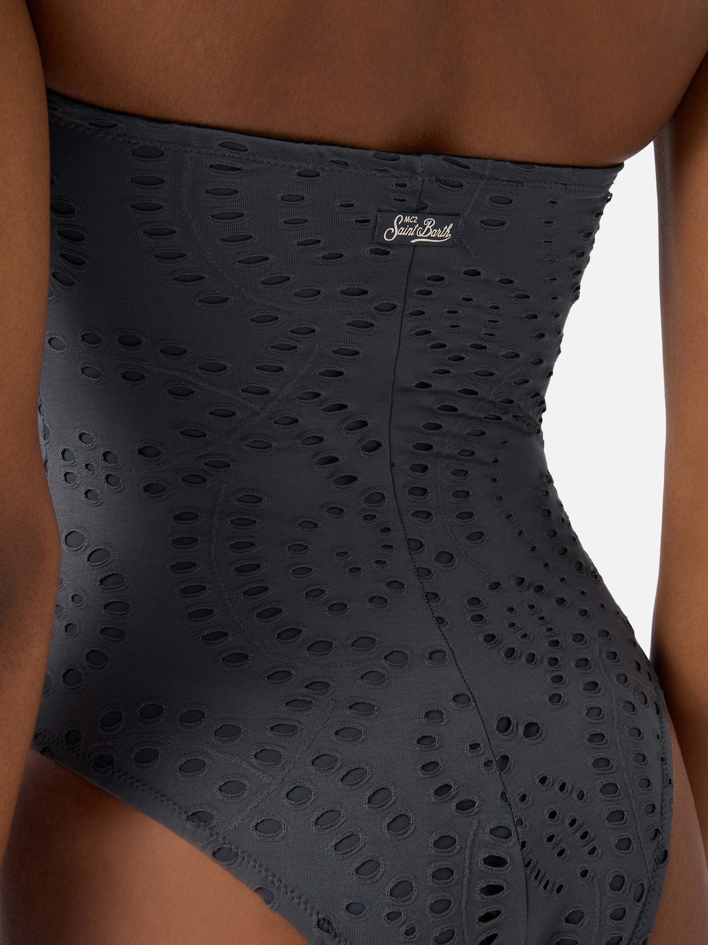 Costume intero Khyra in sangallo grigio scuro a fascia