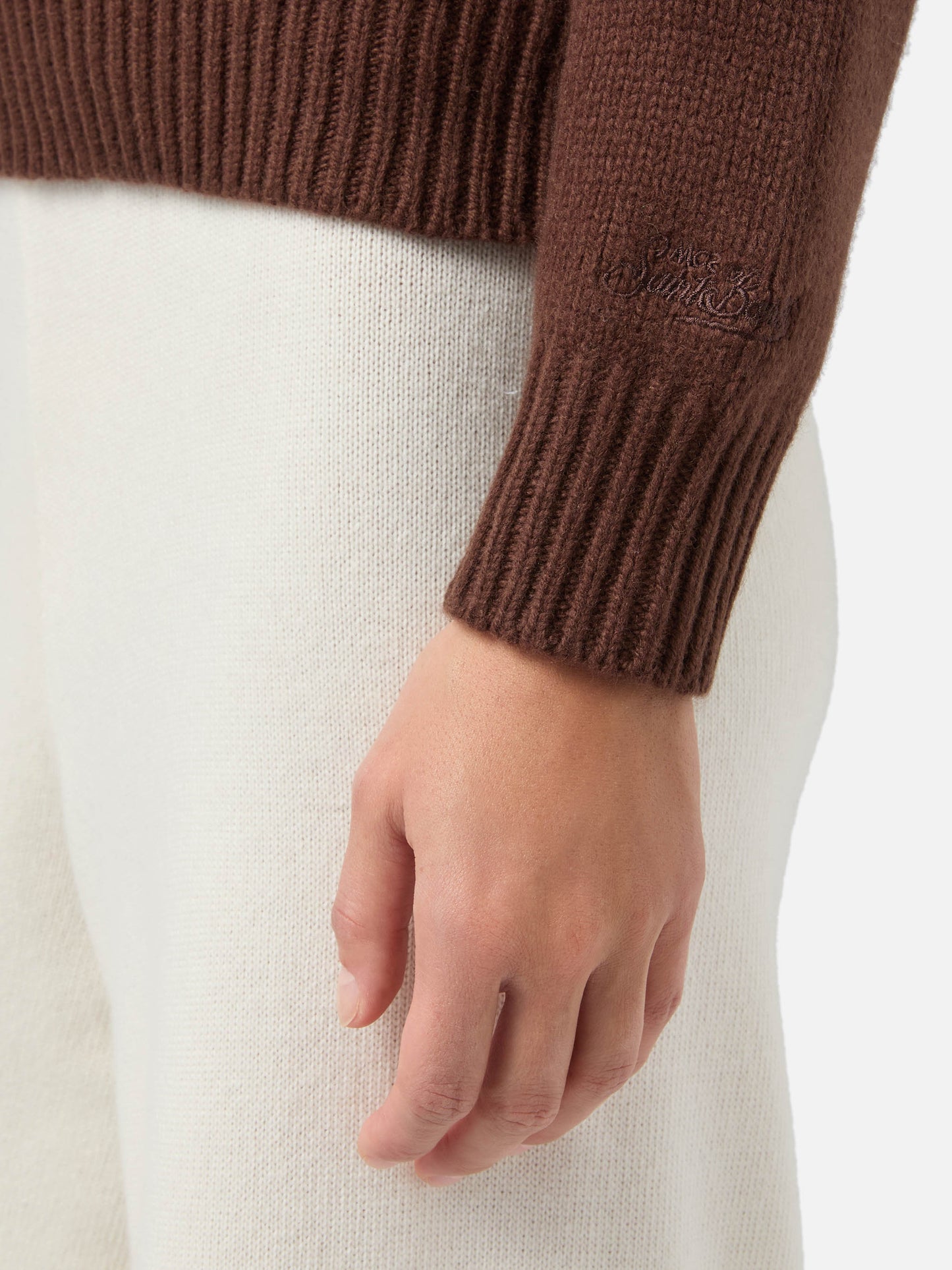 Maglione Kyla in lana marrone con jacquard Spritz