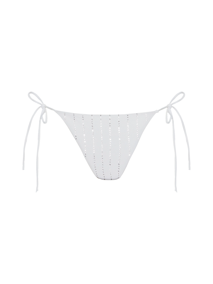 Marielle white classic swim briefs with striped rhinestone embellishment