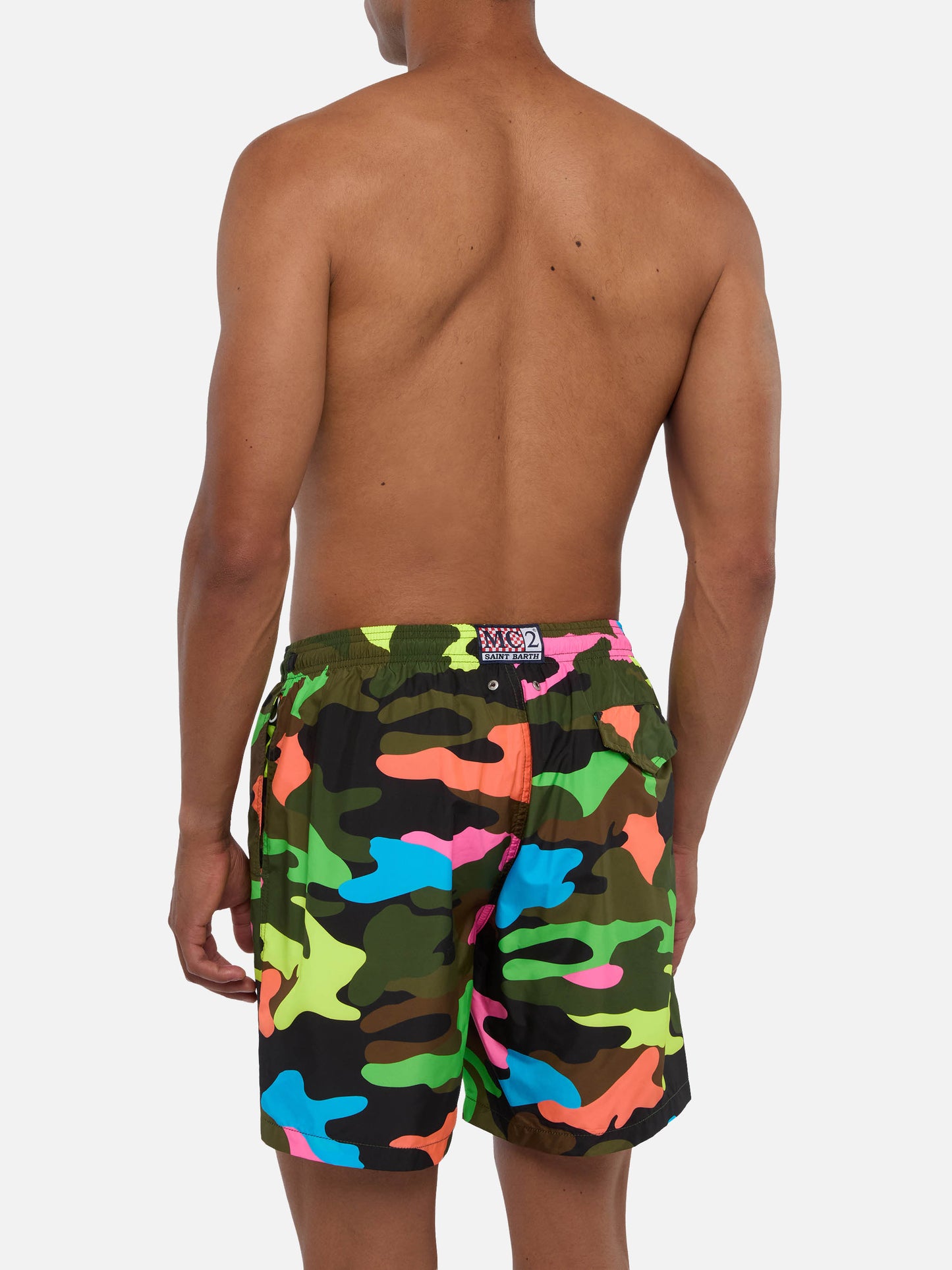 Costume da bagno da uomo in tessuto leggero con stampa camouflage fluo