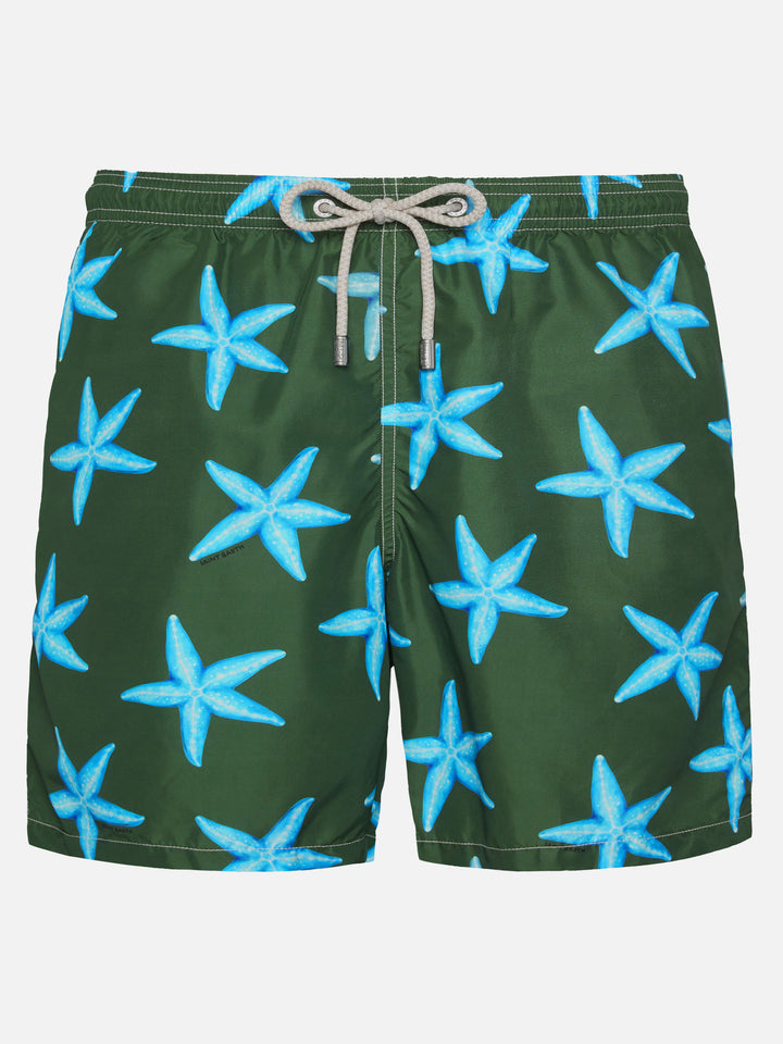Lightweight fabric swim-shorts Lighting with starfish print