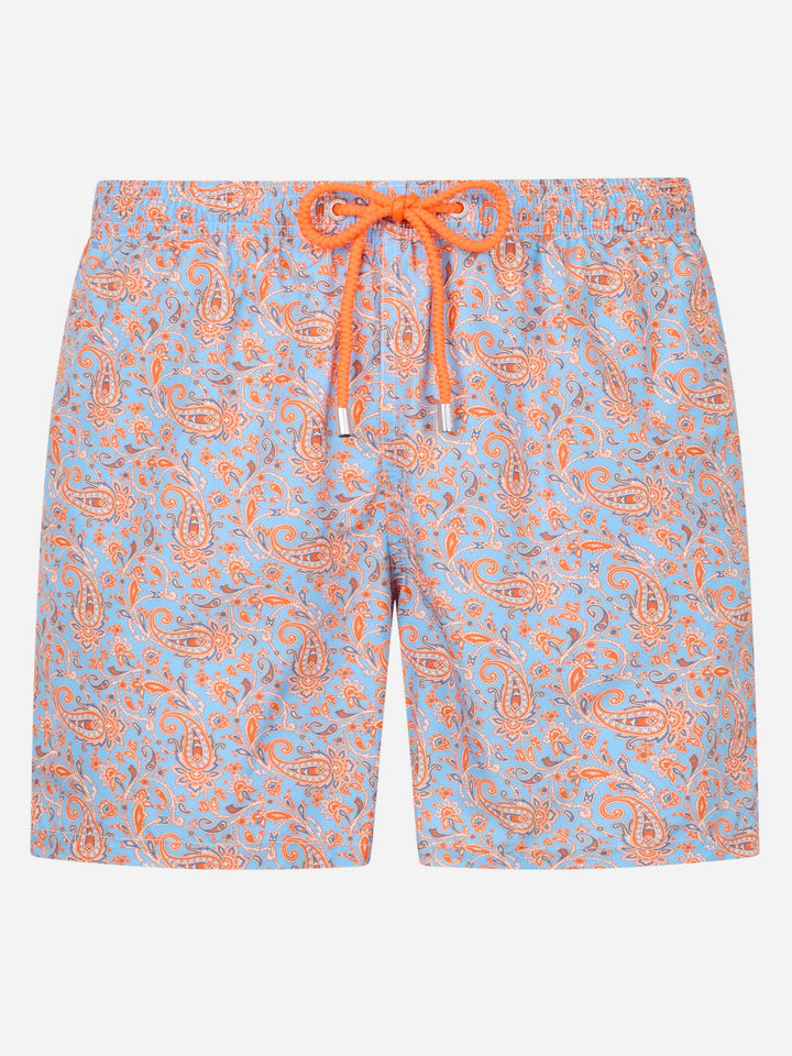 Man lightweight fabric swim-shorts Lighting with paisley print