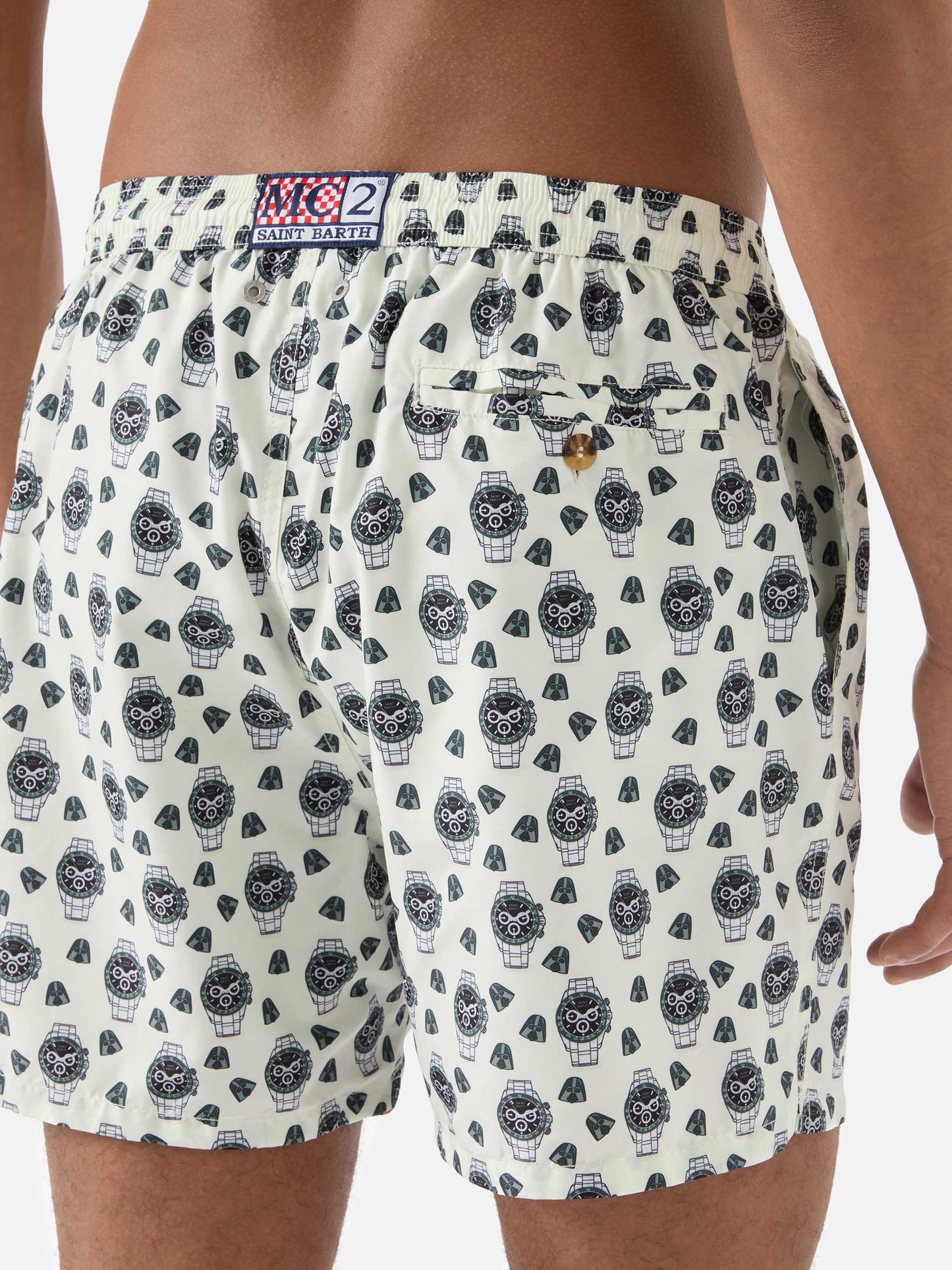 Bañador corto Micro White Lighting con estampado watch in the night