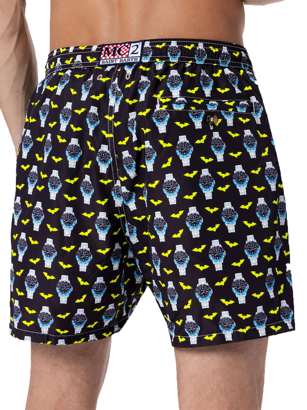Man lightweight fabric swim-shorts Lighting Micro Fantasy with watches print - MC2 Saint Barth