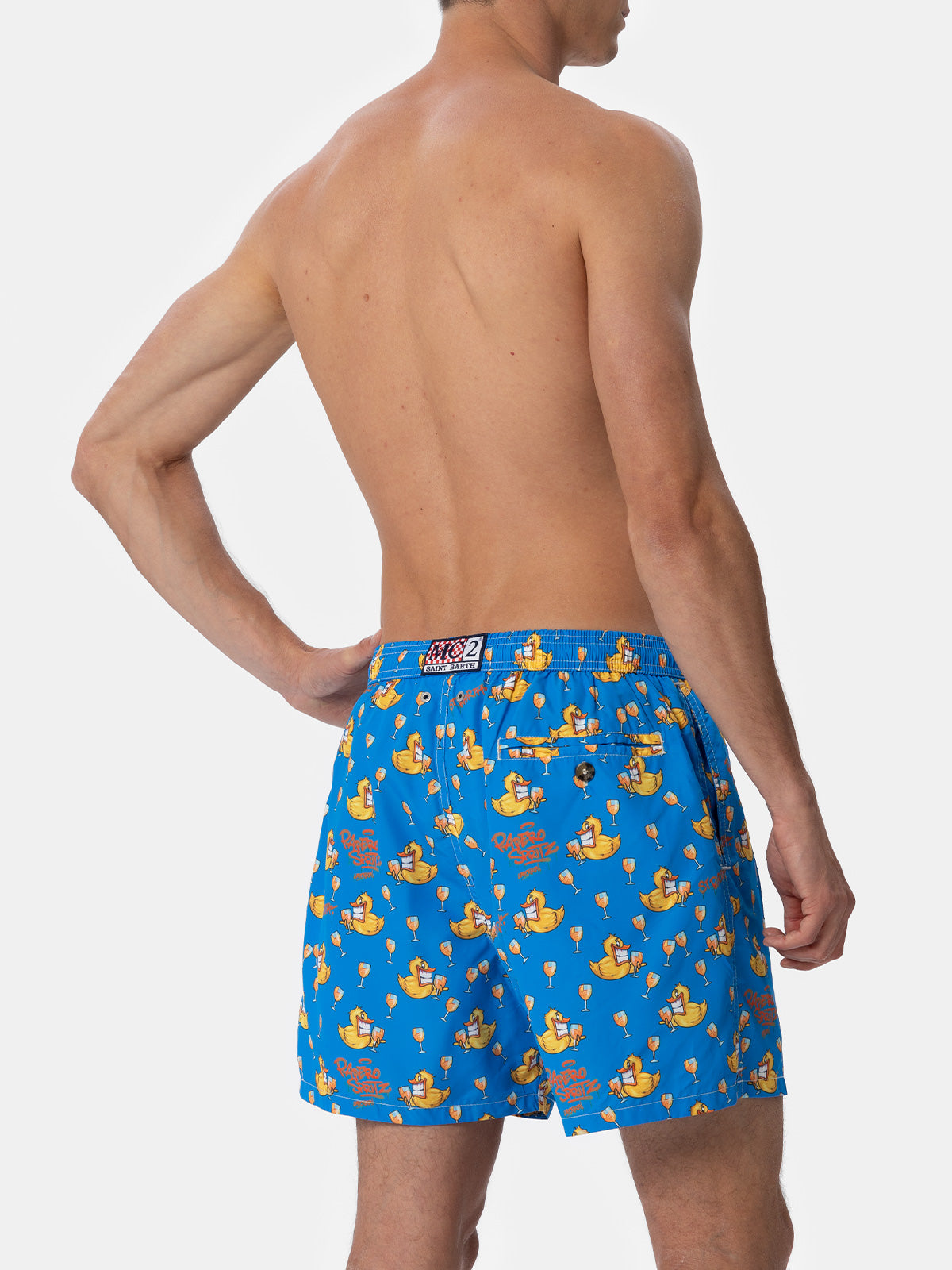 Man lightweight fabric swim-shorts Lighting Micro Fantasy with ducky Cryptopuppets print | CRYPTOPUPPETS SPECIAL EDITION - MC2 Saint Barth