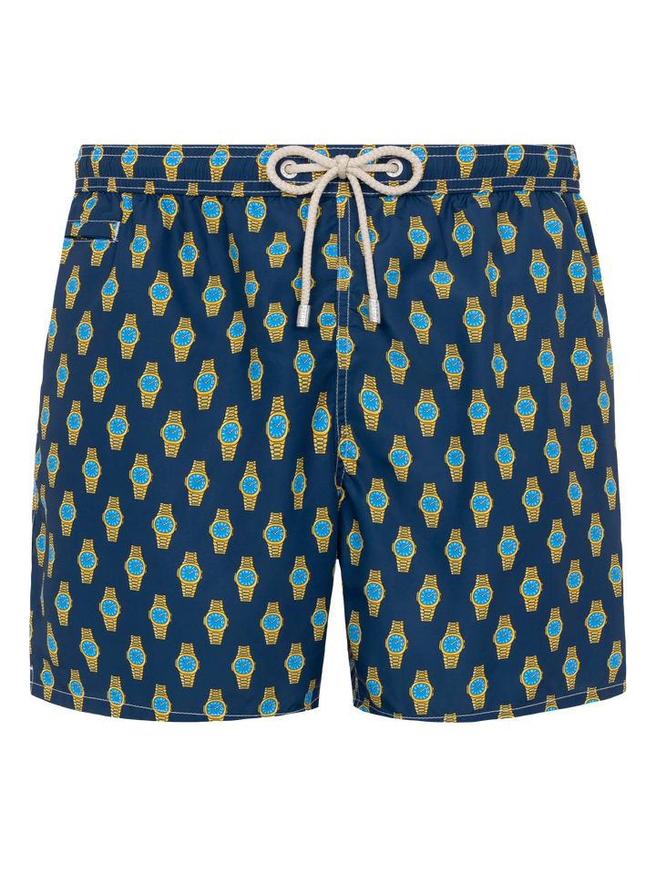 Badeshorts aus leichtem Stoff „Lighting“ mit Uhren-Print