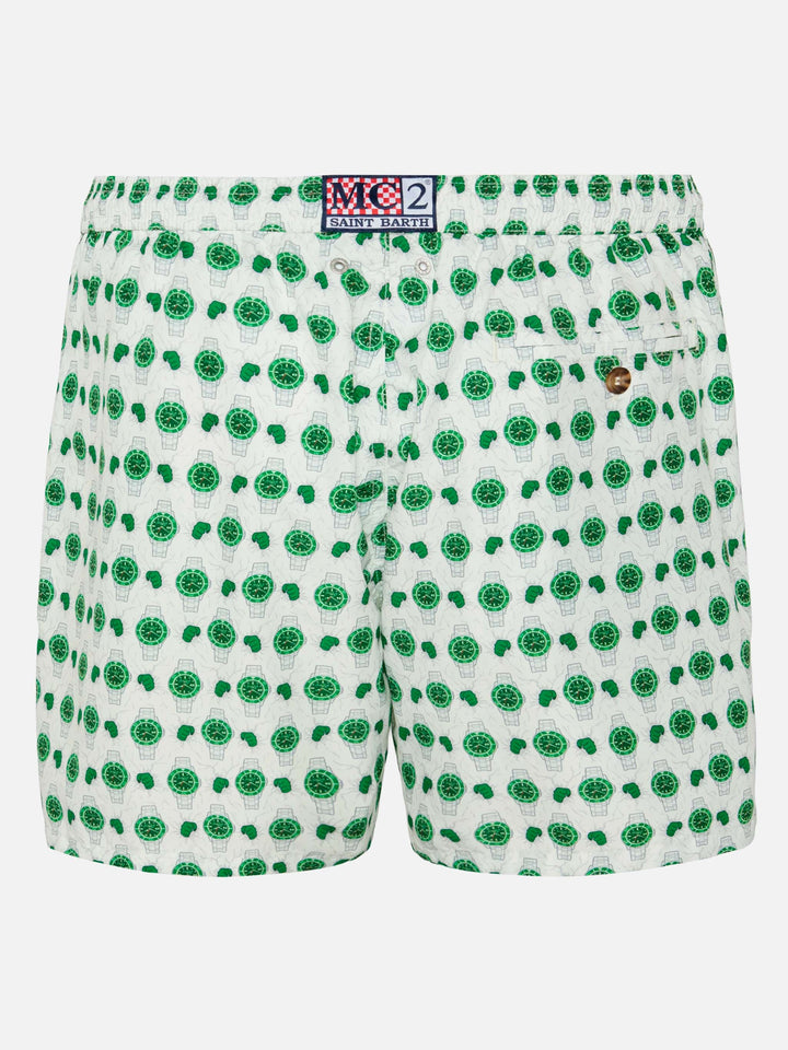 Costume mare Lighting in tessuto leggero con stampa orologi