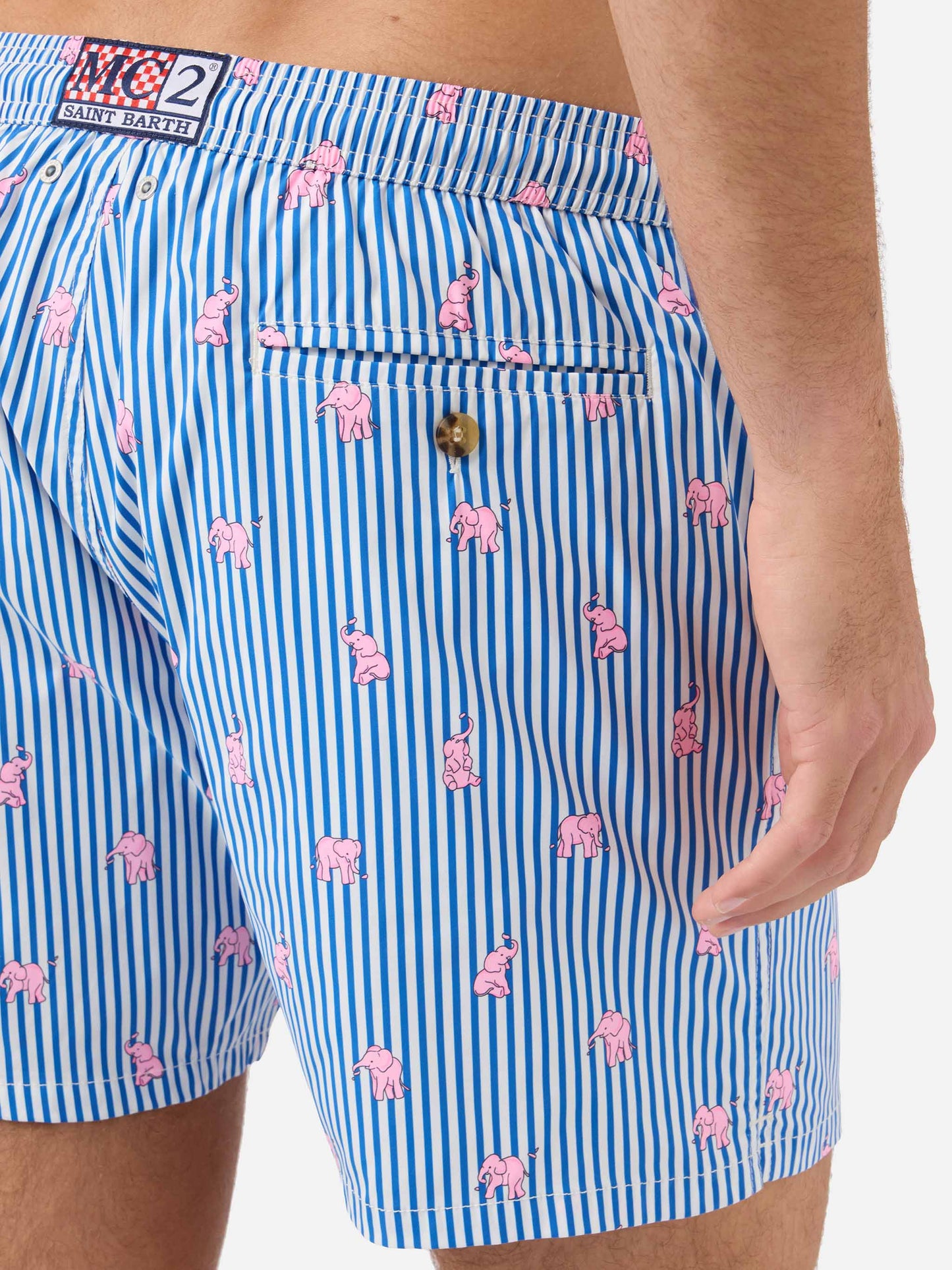 Navy Lighting Micro swim shorts with all-over elephant print