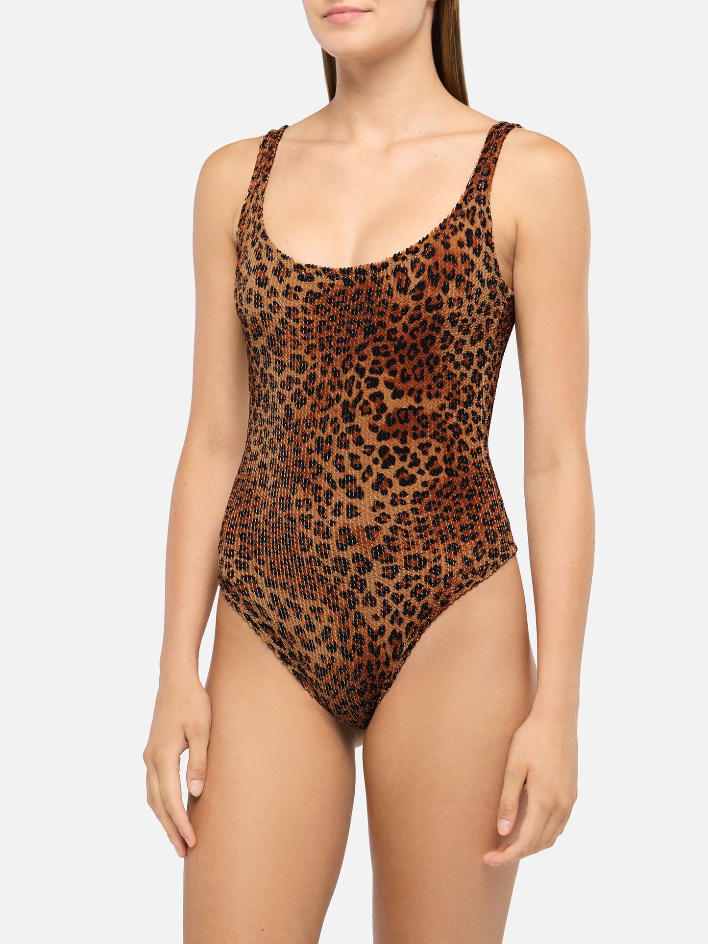 Lora crinkle one-piece swimsuit with animalier print
