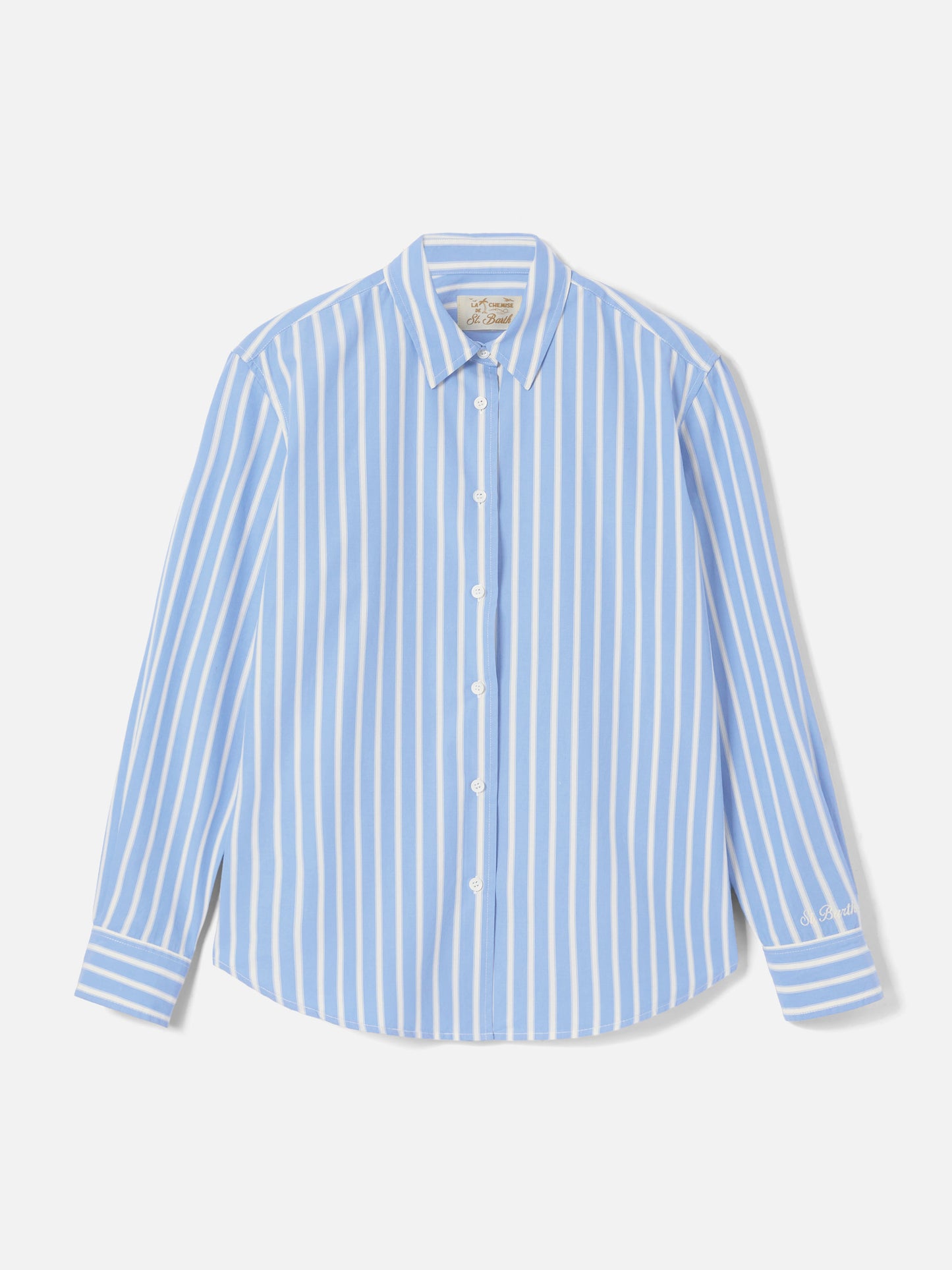Chemise Meredith en coton à rayures bleu clair avec broderie Saint Barth