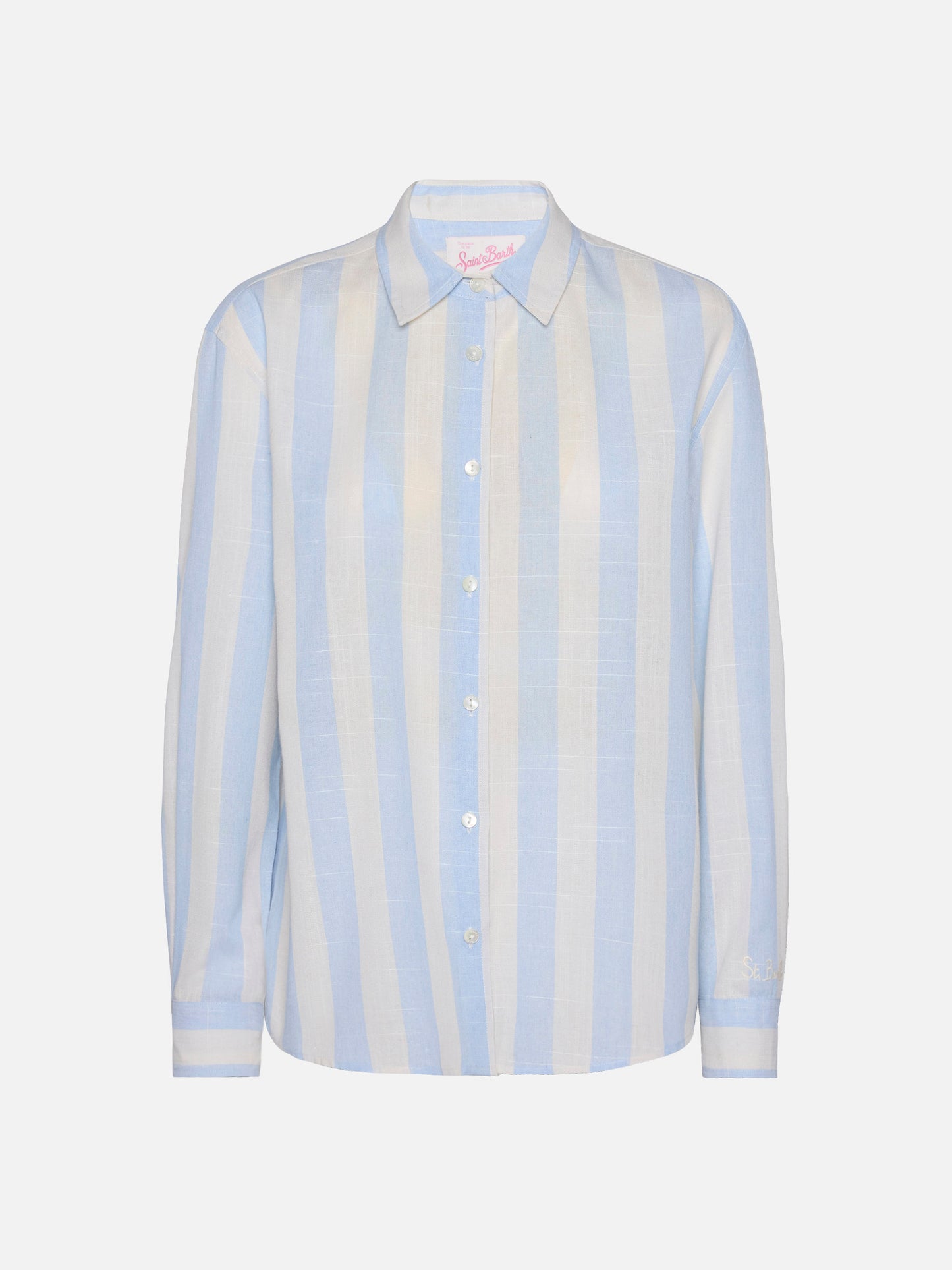 Meredith cotton classic shirt with light blue striped print