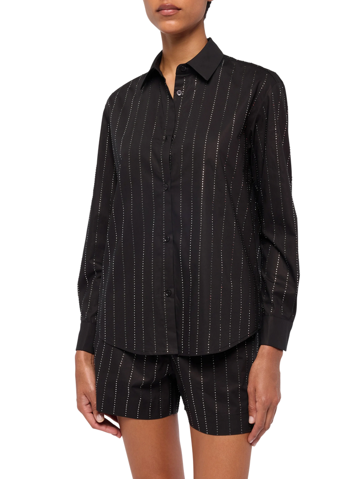 Meredith cotton popeline classic shirt with striped rhinestone embellishment - MC2 Saint Barth