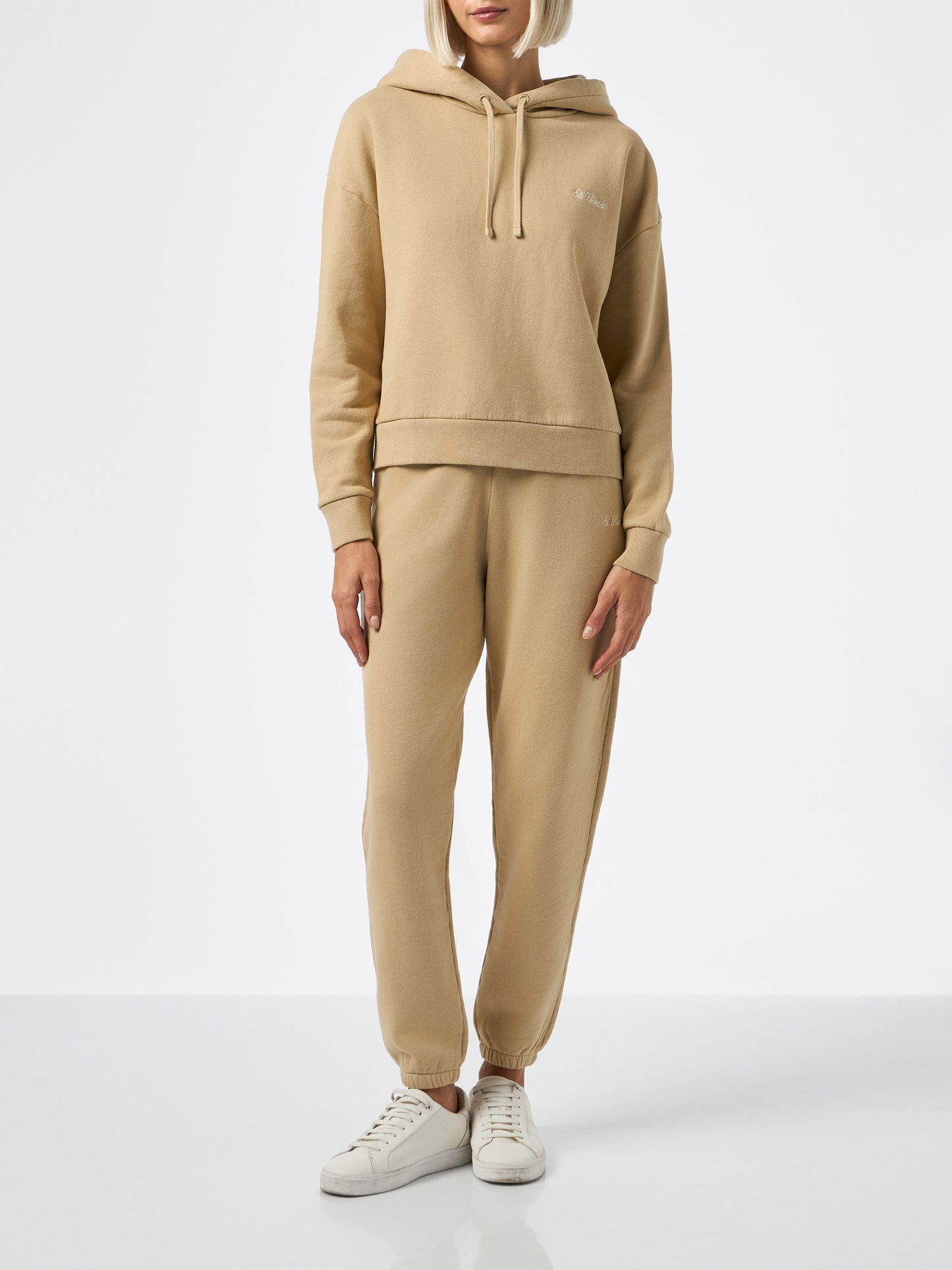 Woman beige fleeced cotton hooded sweatshirt Mindy - MC2 Saint Barth