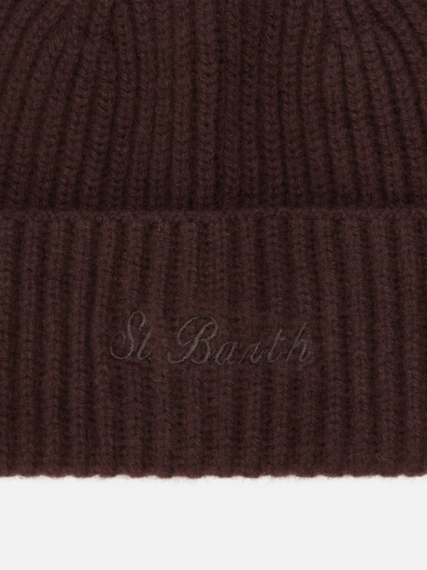 Berretto Moss in maglia marrone a coste con ricamo St. Barth