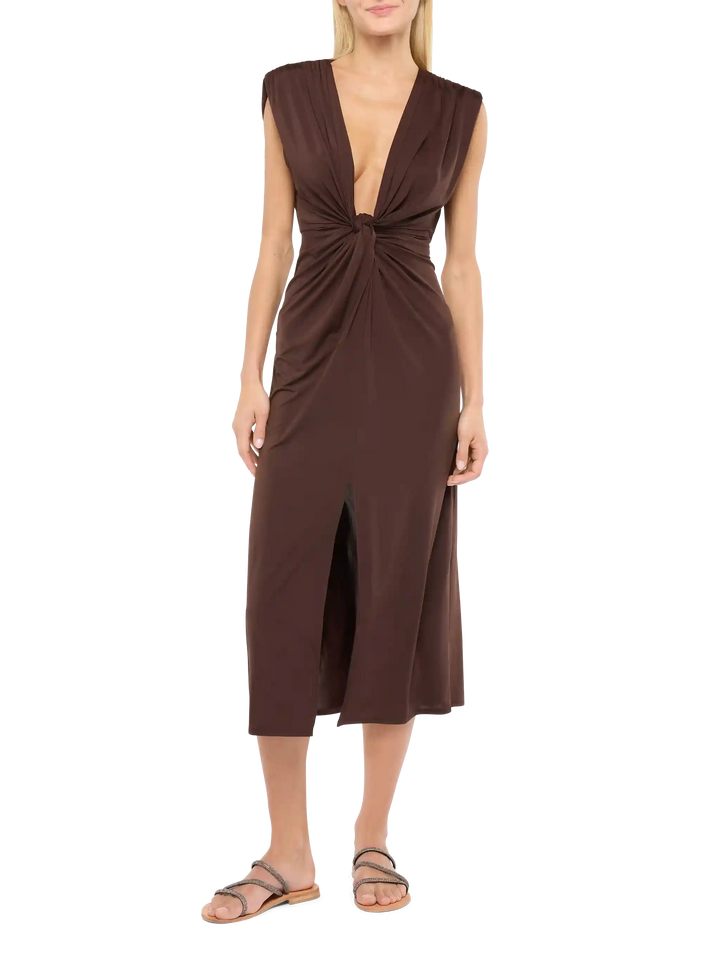 Marina braunes ärmelloses Maxikleid