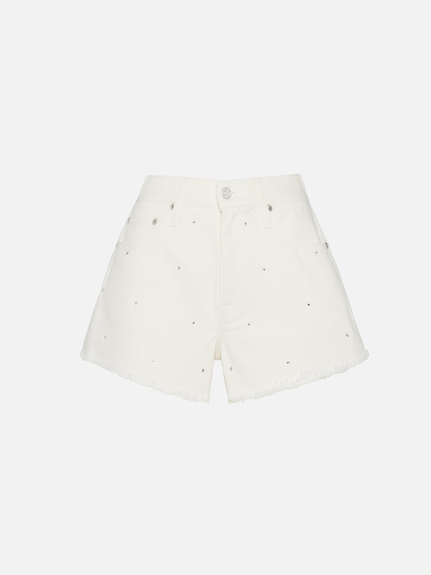 Shorts in denim bianco con applicazioni di strass Musa