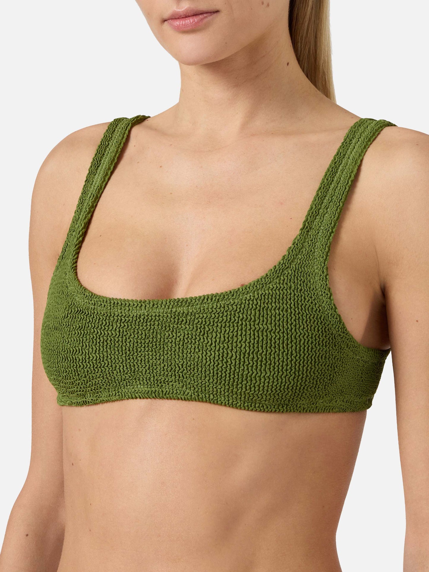 Top bikini Naima bralette in tessuto crinkle verde militare