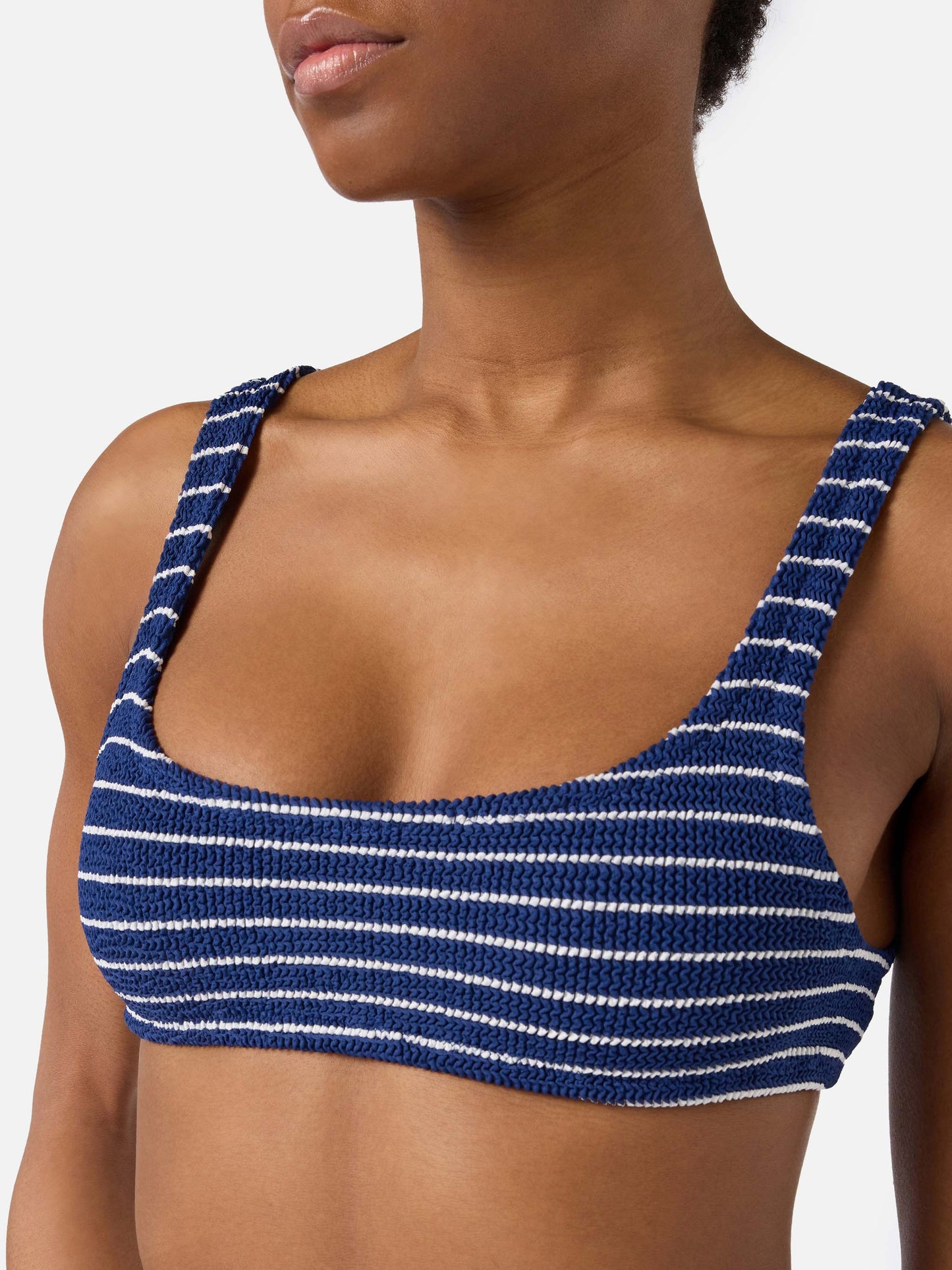 Naima bralette bikini top in blue striped crinkle fabric