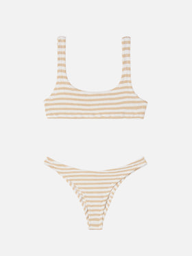 Crinkle bralette bikini Naima Naomi with beige striped print