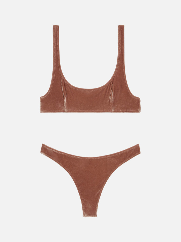 Bikini a bralette Naima Naomi in velluto marrone cammello