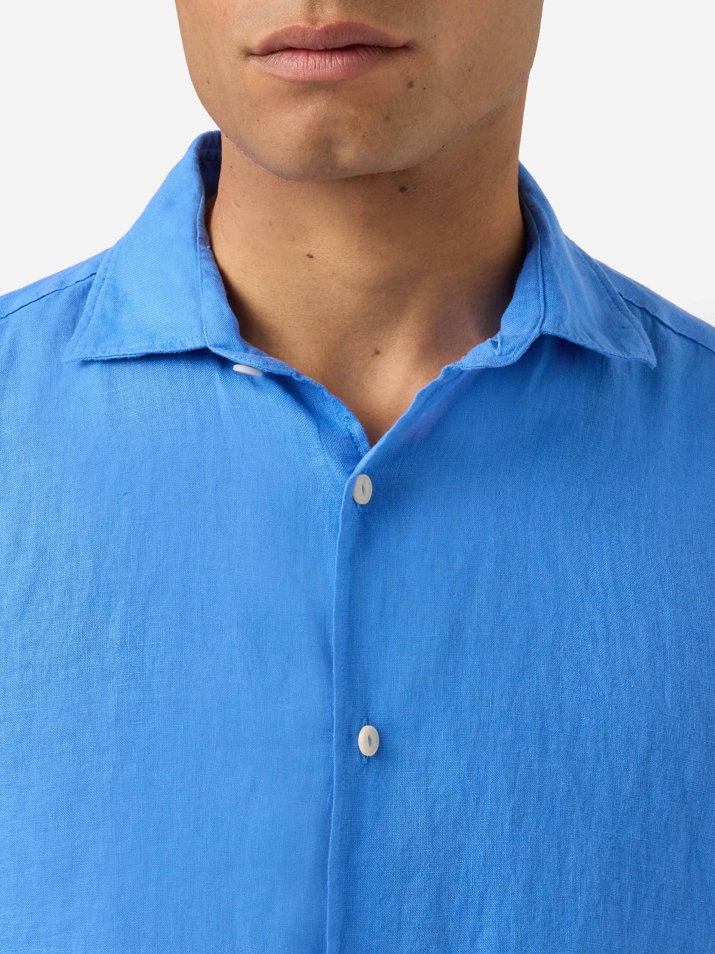 Camicia Pamplona in lino blu tinta unita