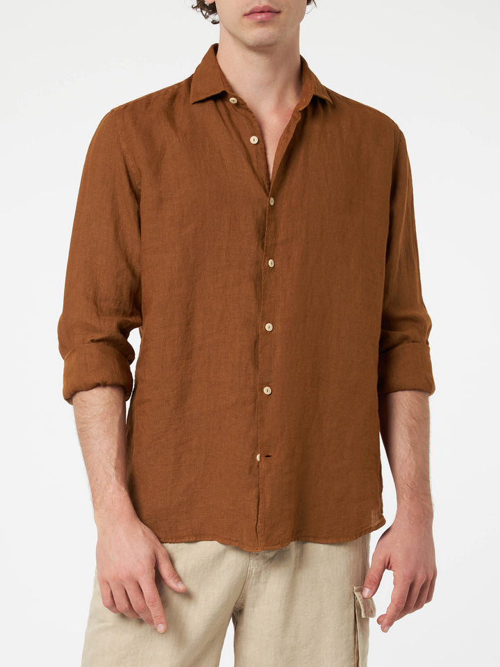 Man camel linen shirt Pamplona - MC2 Saint Barth