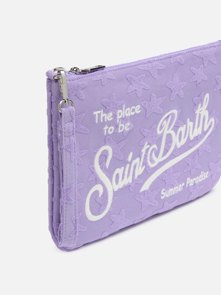 Lilac color embossed terry Parisienne Sponge pouch bag - MC2 Saint Barth