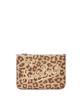 Parisienne Straw effect pouch bag with animalier print - MC2 Saint Barth