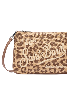 Parisienne Straw effect pouch bag with animalier print - MC2 Saint Barth