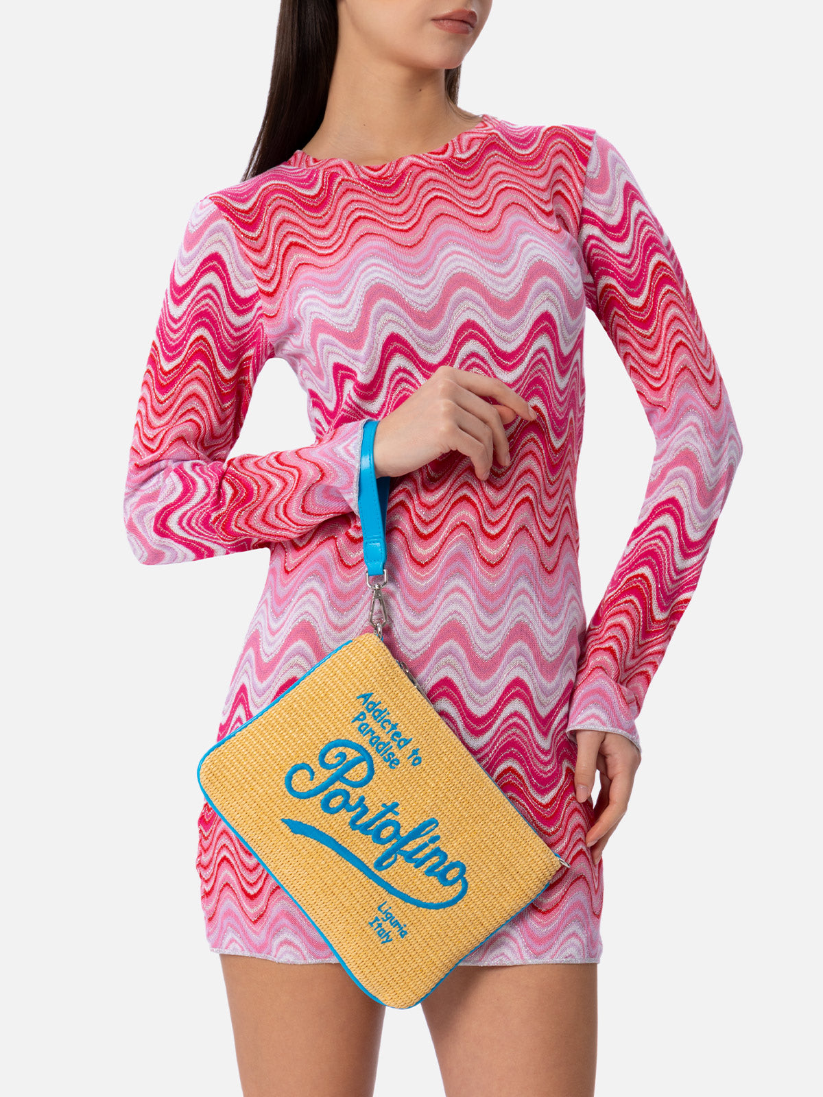 Pouch Parisienne in paglia con ricamo Portofino