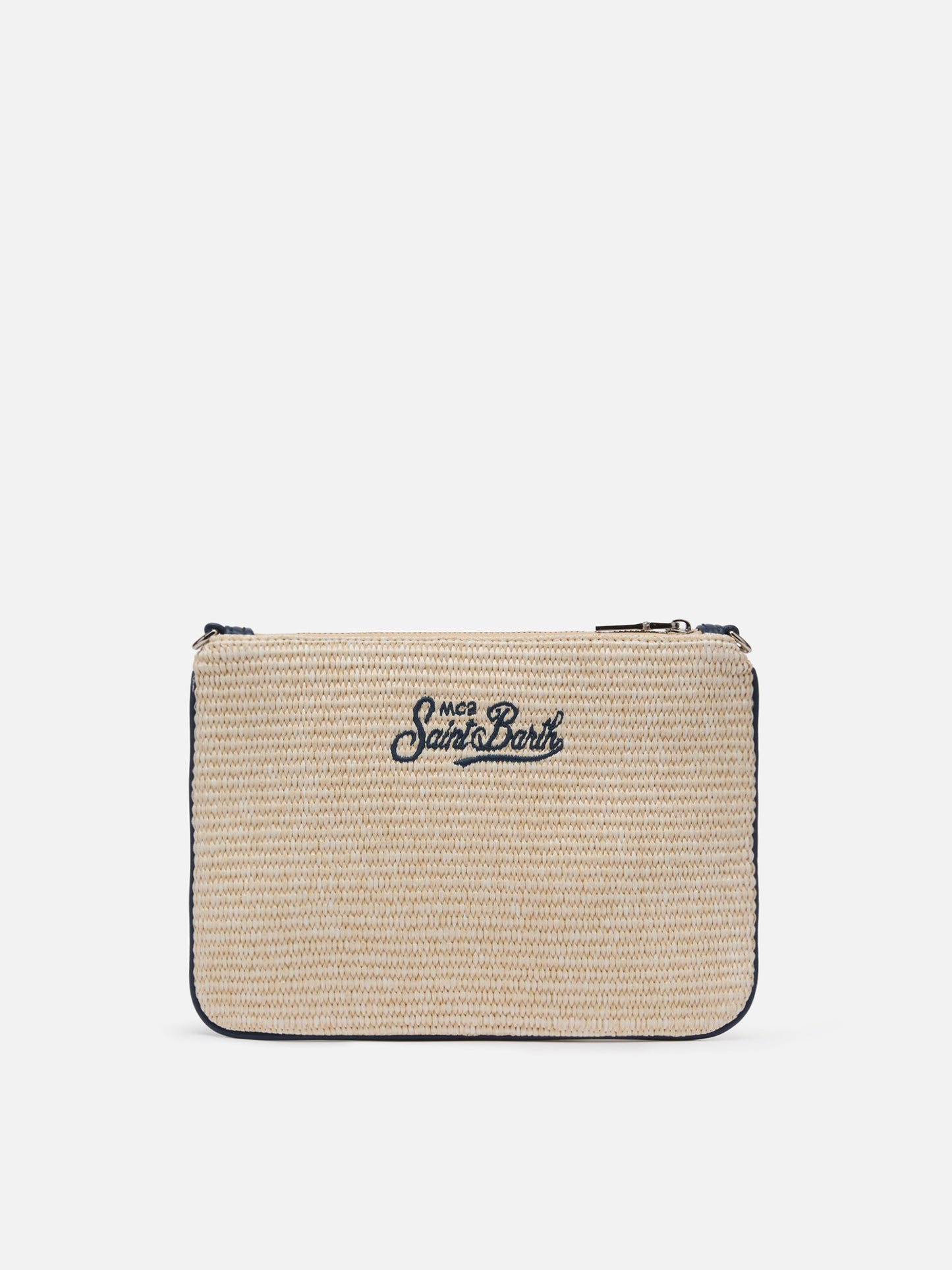 Pochette Parisienne effetto paglia con logo ricamato