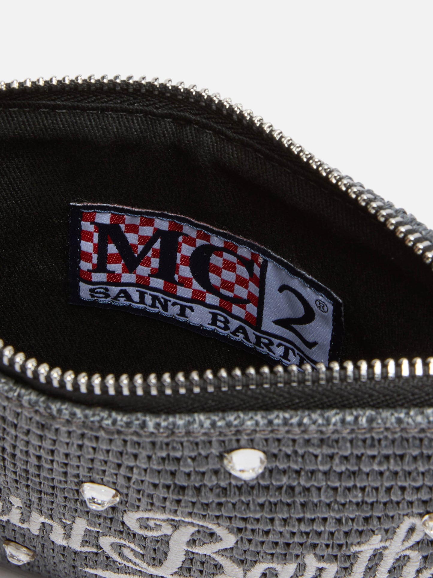 Black Parisienne Straw mini pouch bag with rhinestone embellishment - MC2 Saint Barth