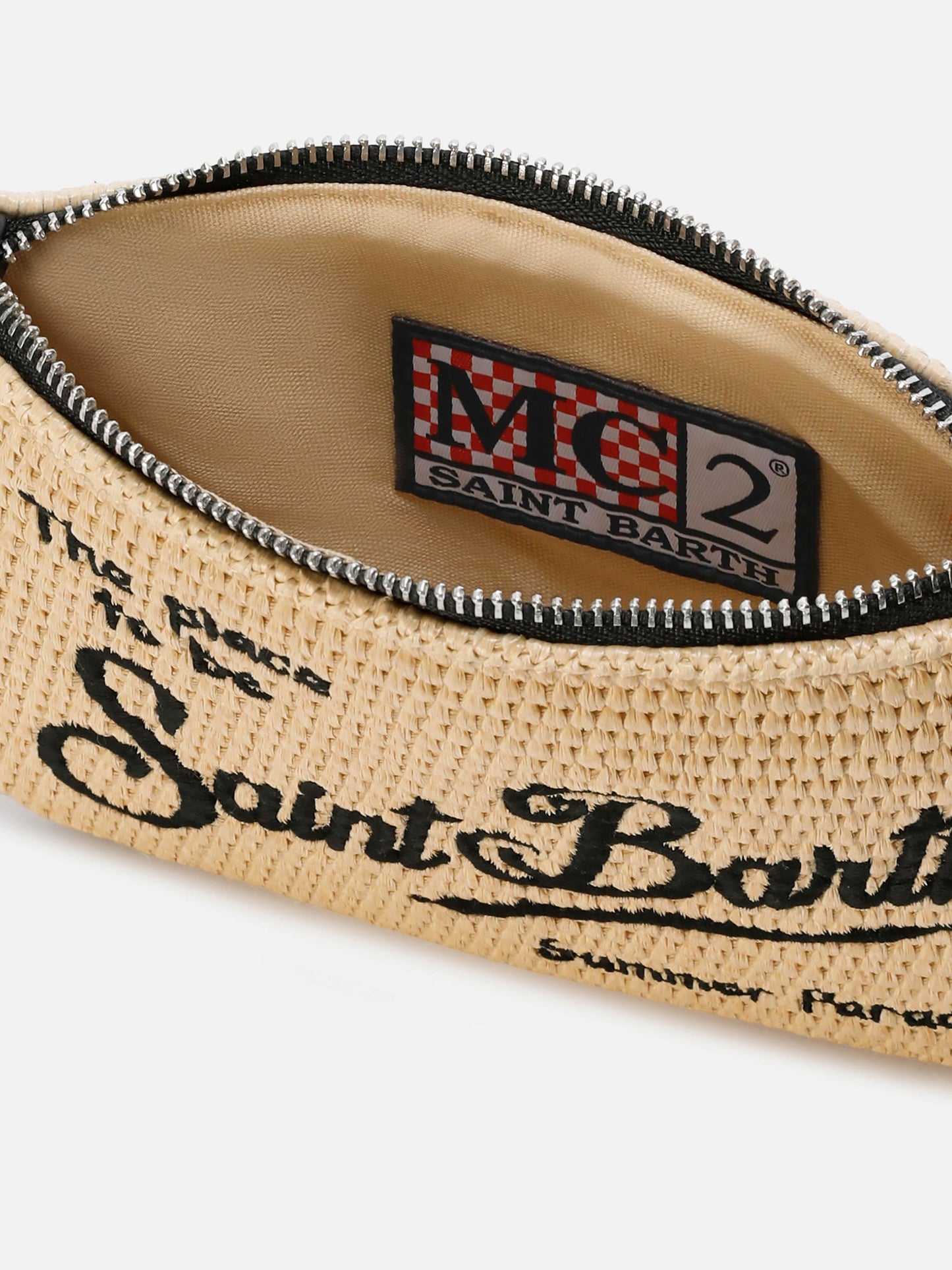 Pouch Mini Parisienne effetto paglia con logo ricamato nero