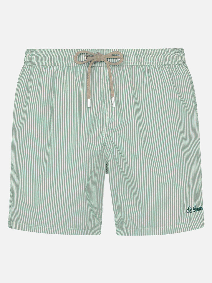 Costume classico leggero Patmos in seersucker a righe verdie salvia