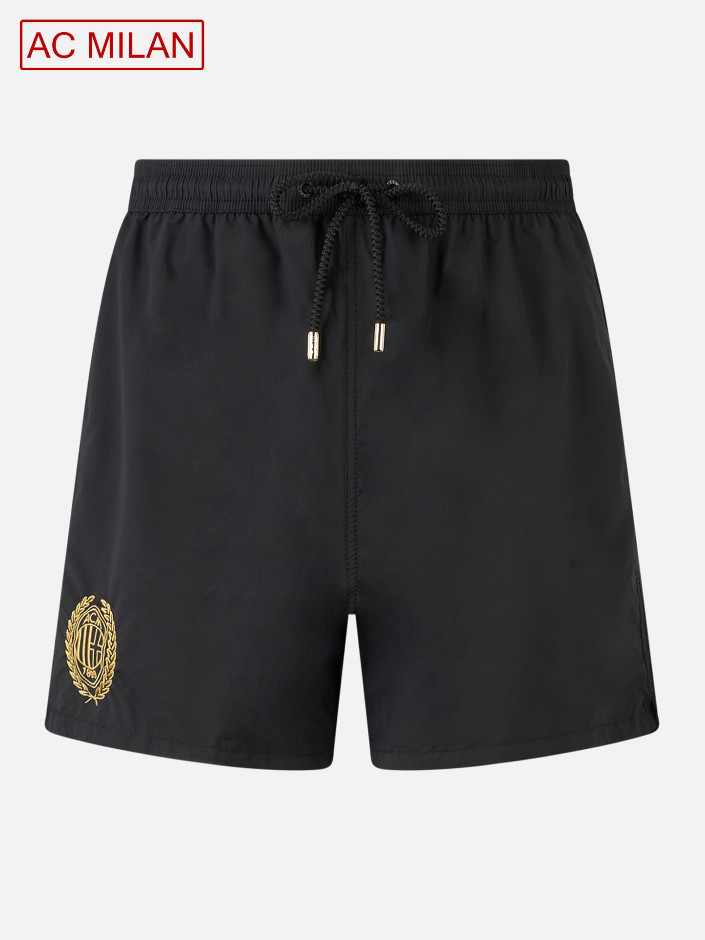 Black classic light swim shorts Patmos with Milan 125 embroidery | AC MILAN 125 SPECIAL EDITION - MC2 Saint Barth